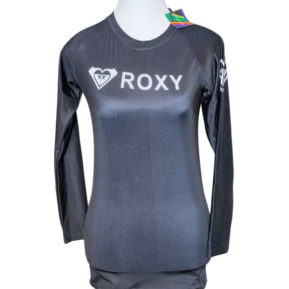 Roxy Black Whole Hearted‎ Short Sleeve Rash Guard Swim Shirt Size Medium NWT